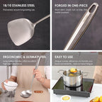 18/10 Stainless Steel Kitchen Utensils Set, Skimmer Spoon, Pasta Serve - Image 3