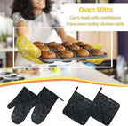 Victorian Gothic Black Skull Damask Oven Mitts and Pot Holders Sets of 4 - Image 6