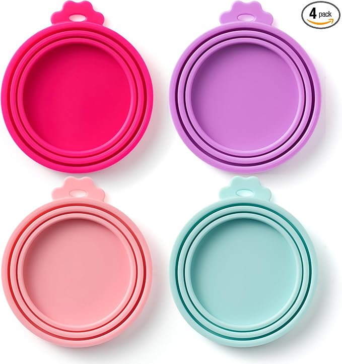 4 Pack Universal Pet Food Can Covers Lids by BasicHaus