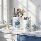 Bokon 2 Pack Ceramic Utensil Holder 6.3" + 5.1" Ocean Theme Coastal Kitchen - Image 6