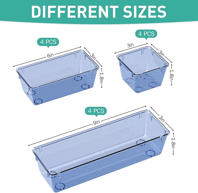 WOWBOX 9 Pack Clear Drawer Organizer Set, Acrylic Drawer Storage Trays - Image 2