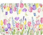 Spring Floral Dish Drying Mat for Kitchen Counter Easter Tulip Lavender Flower by Unknown