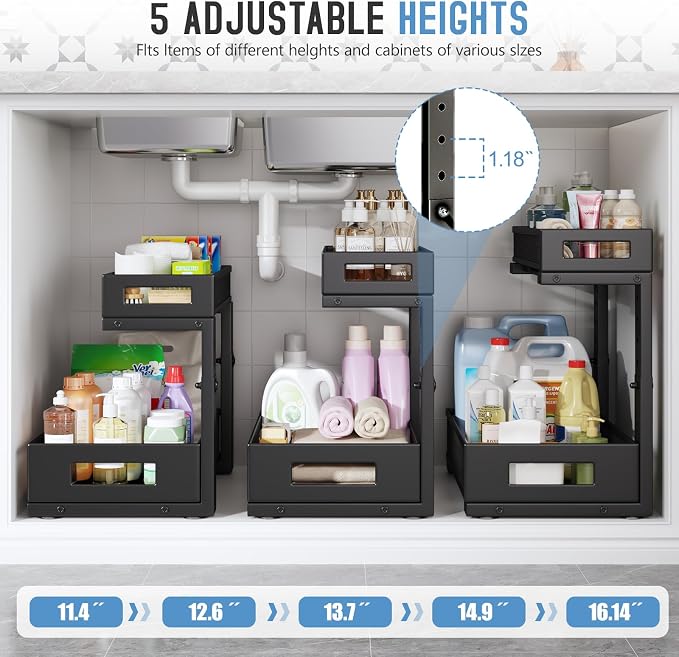 1 Pack-11.4"-16.14"H Under Sink Storage Organizer, Large 2-Tier Elegant Mesh - Image 5