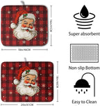 Santa Claus Christmas Dish Drying Mat Xmas Red and Black Buffalo Plaid - Image 2