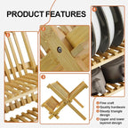 KKTONER Bamboo Dish Drying Rack 2 Tier Foldable Plate Organizer Collapsible - Image 4