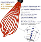 OYV Red Silicone Whisk, Sealed Waterproof Design Set of 3, Professional Kitchen - Image 3