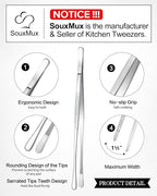 2 Pcs 10-inch Cooking Tweezers Tongs Precision Serrated Tips, Stainless Steel - Image 2