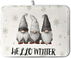Winter Gnome Dish Drying Mat for Kitchen Counter 18x24 Christmas Snowflakes by Kwlegh