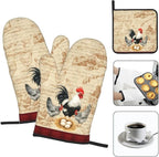 Rooster Chichen Oven Mitts and Pot Holders Sets, Cute Hot Pads Baking Gloves - Image 3