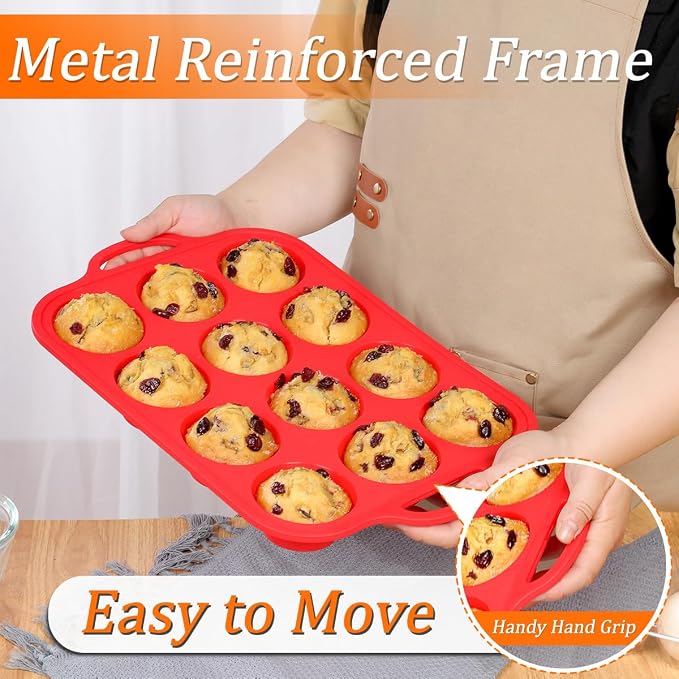 CAKETIME Silicone Muffin Pans for Baking, Metal Reinforced Frame Regular 12 - Image 2