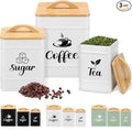 Maxdot 3 Set Coffee Sugar Tea Containers, Square Airtight Kitchen Canisters by Maxdot