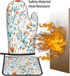 Teal Orange Watercolor Floral Oven Mitts and Pot Holders Sets of 3, Heat - Image 7
