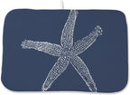 Coastal Beach Dish Drying Mat 18 x 24 inch, Summer Navy Blue Starfish by AEIOAE
