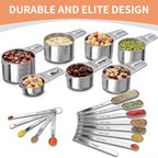 EWFEN Measuring Cups and Spoons Set, 7 Stainless Steel Nesting Measuring Cups & - Image 4