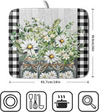 Spring Summer White Daisy Flowers Dish Drying Mat - Image 2