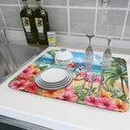 Summer Flamingos Dish Drying Mat 18x24 inch Tropical Beach Microfiber Washable - Image 6