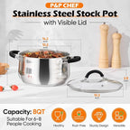 P&P CHEF Stainless Steel Stock Pot, 8 Qt Cooking Soup Pot - Image 2