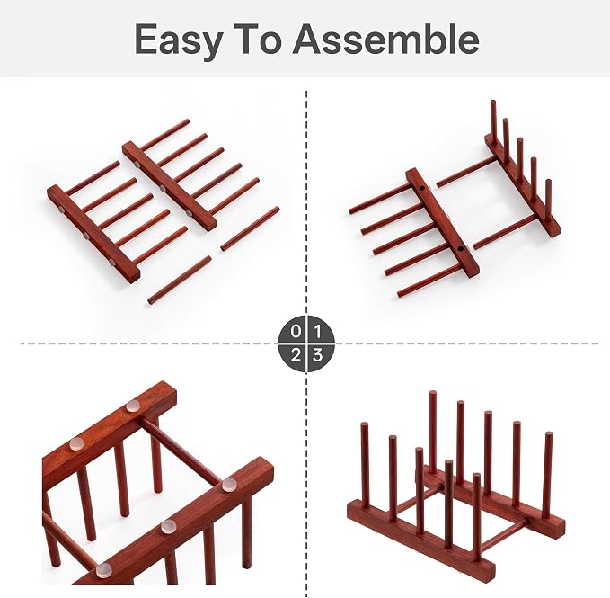 HBlife 4pcs Rosewood Wooden Dish Drying Rack - Image 4