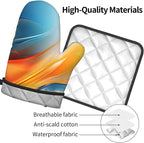 Burnt Orange Blue Abstract Fluid Oven Mitts and Pot Holders Sets of 3, Heat - Image 9