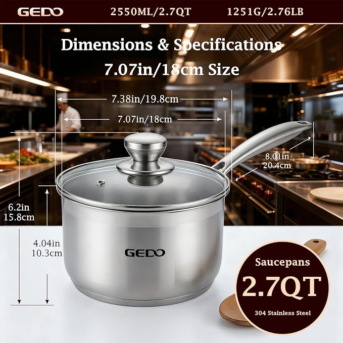 GEDO Food-Grade 316L Stainless Steel Sauce Pan - Image 3