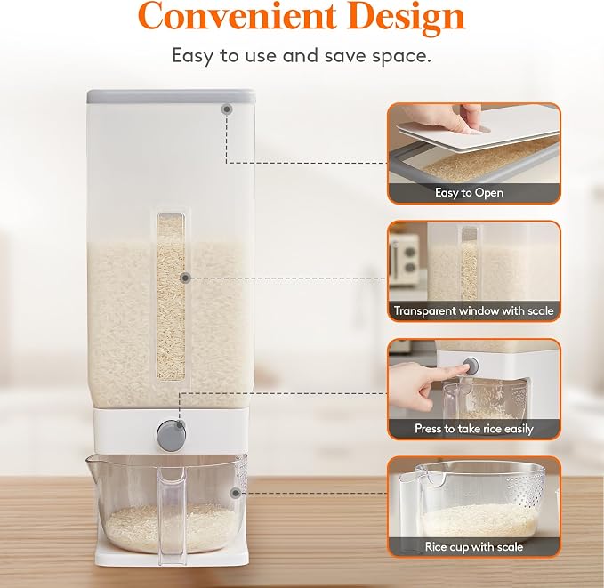 Lifewit 2 Pack Rice Dispenser 25 Lbs, Rice Storage Container Sealed Moisture - Image 4