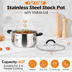 P&P CHEF Stainless Steel Stock Pot, 6 Qt Cooking Soup Pot - Image 2