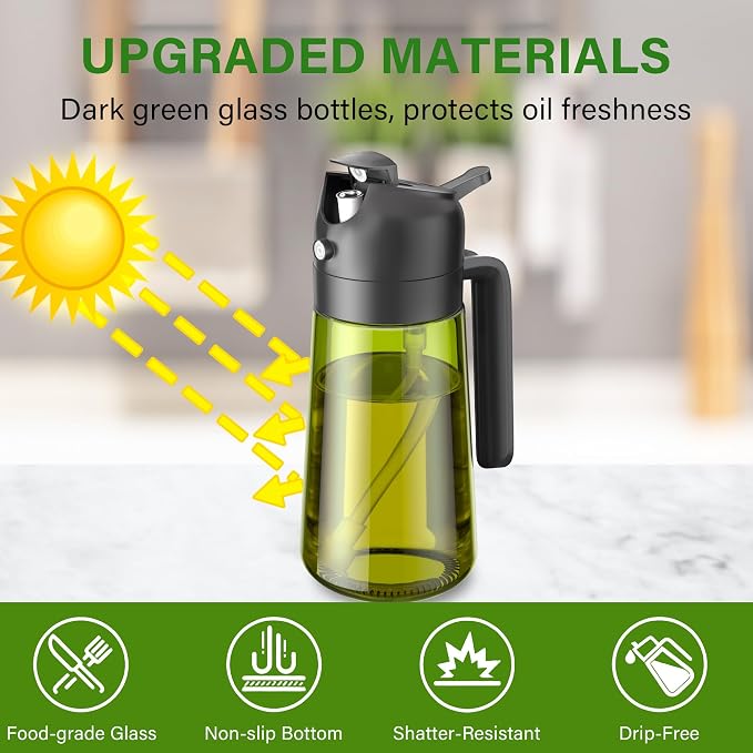 Vakoo Oil Sprayer for Cooking, 2 in 1 Oil Dispenser for Kitchen, 16oz/470ml - Image 2