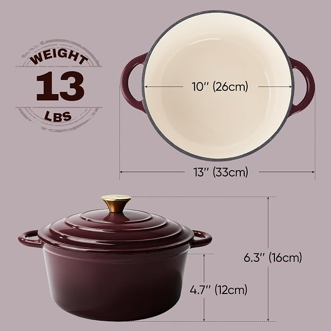 6 Quart Dutch Oven Pot with Lid, Non Stick Enameled Cast Iron Dutch Oven - Image 5