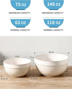Ceramic Large Glazed White Stripe Mixing Bowls - Image 2