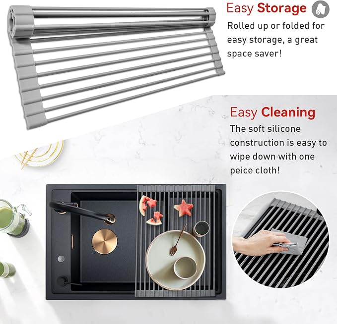 MERRYBOX Roll Up Dish Drying Rack, Over The Sink Dish Rack Foldable, - Image 5