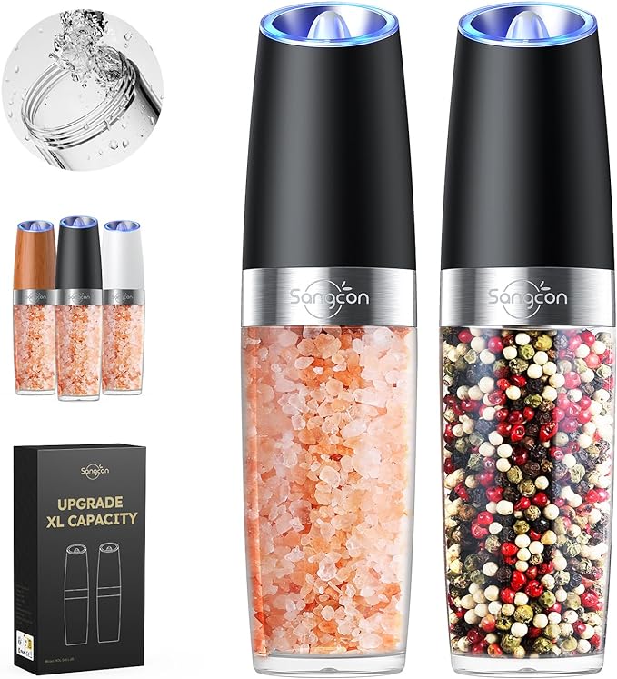 Sangcon Gravity Electric Salt and Pepper Grinder Set Shakers UPGRADED 9OZ XL by Sangcon