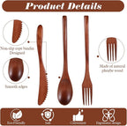 3 PCS Wooden Utensil Set for Eating, Wooden Forks Spoons Knife Reusable Wood - Image 3