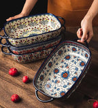 Red Daisy Flower Vintage Style Ceramic Bakeware Casserole Dish Baking Pan - Image 6