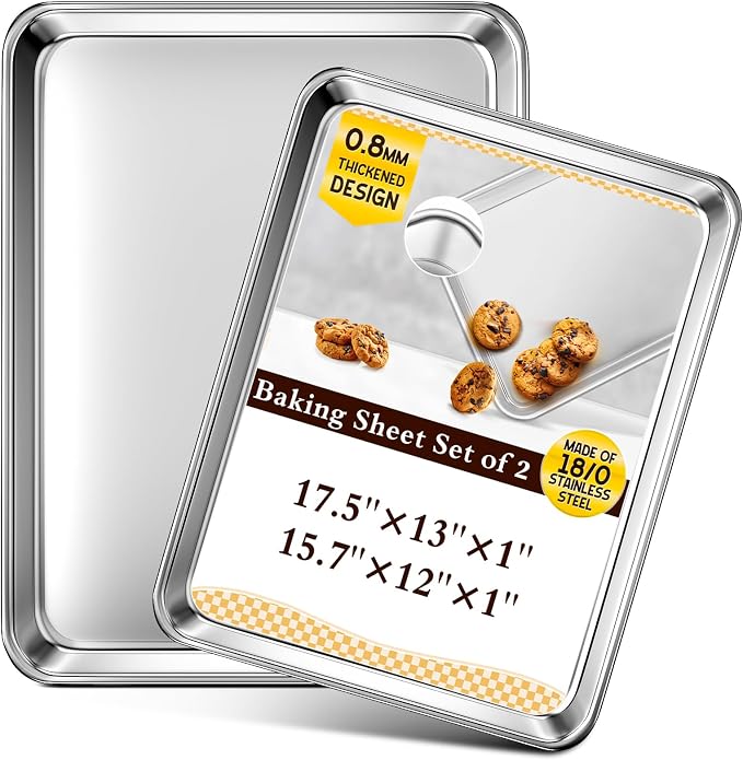 Baking Sheet Set of 2, Commercial Grade Stainless Steel Cookie Sheets by Unknown