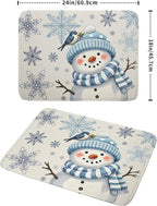 Winter Snowman Dish Drying Mat for Kitchen Counter 18x24 Blue Snowflake Bird - Image 2