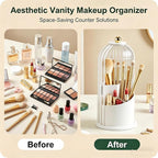 Makeup Brush Holder with Lid 360° Rotating 3-Compartment Makeup Organizers - Image 4