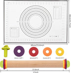 Rolling Pin with Thickness Rings and Pastry Baking Mat, 13.6" Adjustable Wooden - Image 7