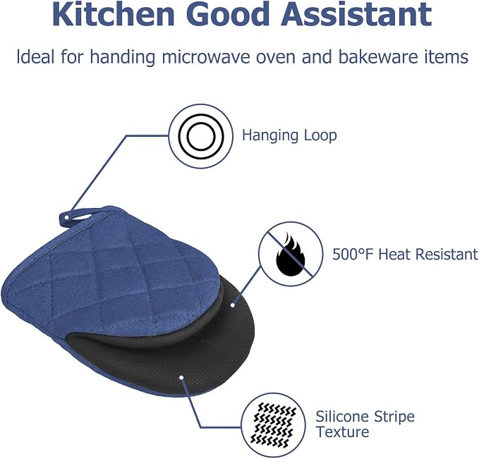 Short Oven Mitts, Heat Resistant 500°F, Silicone Grip Kitchen Gloves, Non-Slip - Image 5