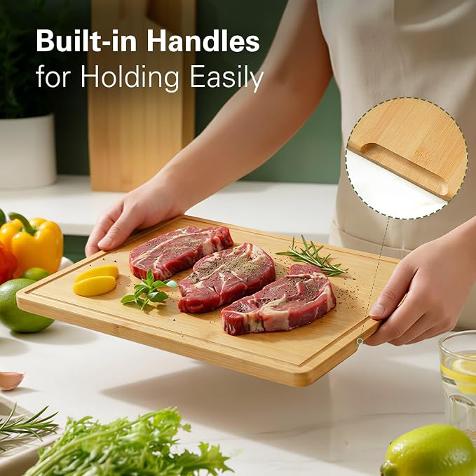 Zarler Bamboo Cutting Boards for Kitchen, 4 Piece Durable Wood Cutting Board - Image 4
