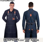 Plus Size Kitchen Apron for Men Women, Cross Back Cotton Canvas Chef Apron - Image 4