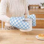 Oven Mitts and Pot Holders Set, Checkerboard Pattern Pastel Blue Silicone - Image 7