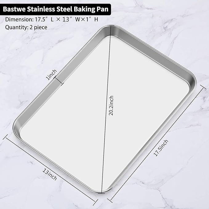 Baking Sheet Set of 2, Bastwe 18 inch Commercial Grade Stainless Steel Baking - Image 7