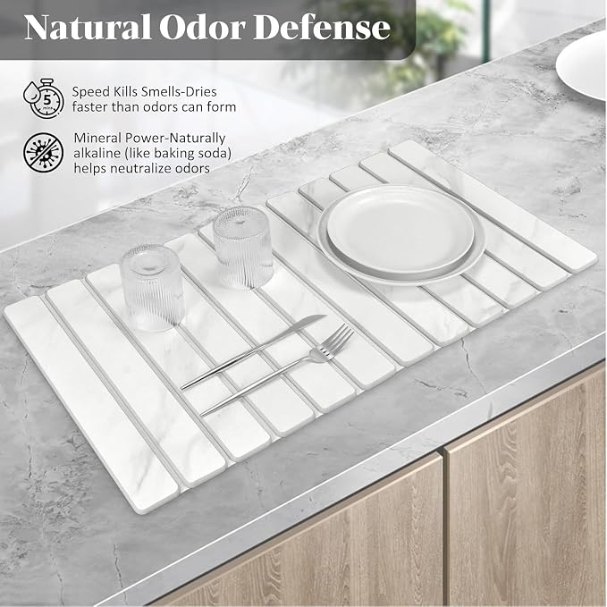 Large Stone Dish Drying Mats for Kitchen Counter, Fast Drying Collapsible Dish - Image 3