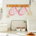 Ohocut Pink Checkered Mini Oven Mitts Heat Resistant, Vintage Retro - Image 4