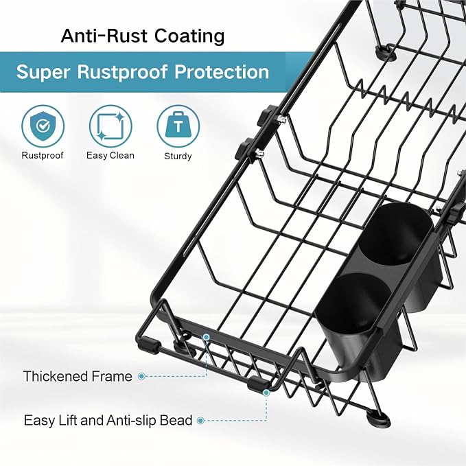 iSPECLE Small Sink Dish Drying Rack, 9.1" W Expandable Compact Rust Resistant - Image 7