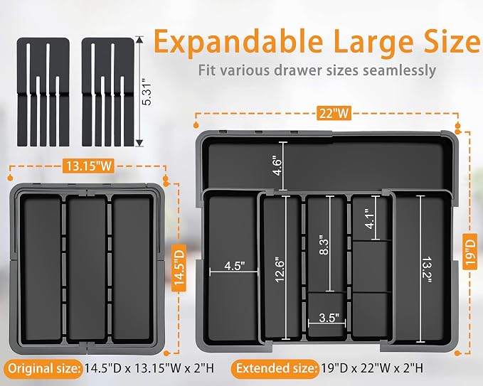 Large Utensil Drawer Organizer for Kitchen, Expandable Silverware Organizer - Image 2