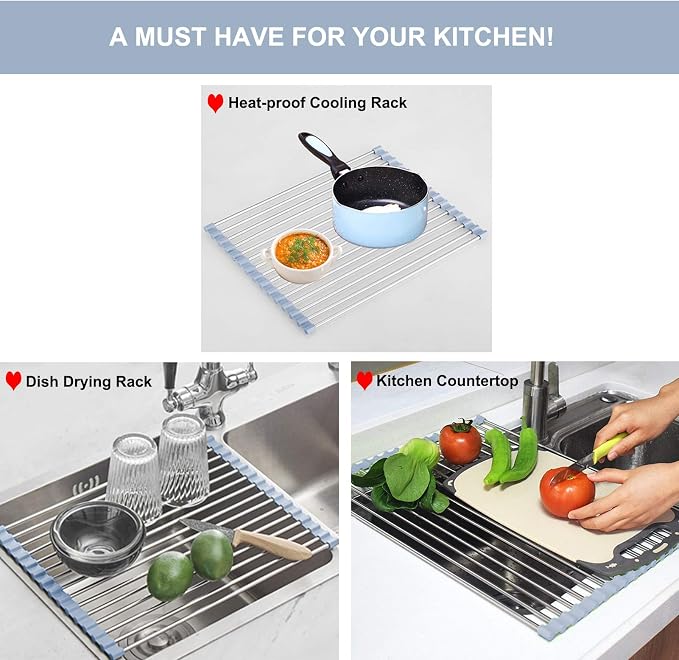 MECHEER Over The Sink Dish Drying Rack, Roll Up Dish Drying Rack Kitchen Dish - Image 5