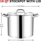 LIANYU 10 Quart Pot with Lid, 10 QT Tri-ply Stainless Steel Stockpot, Heavy - Image 3