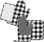Buffalo Plaid Black and White Oven Mitts and Pot Holders Set - Image 2