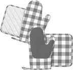 Buffalo Plaid White and Grey Oven Mitts and Pot Holders Set - Image 2